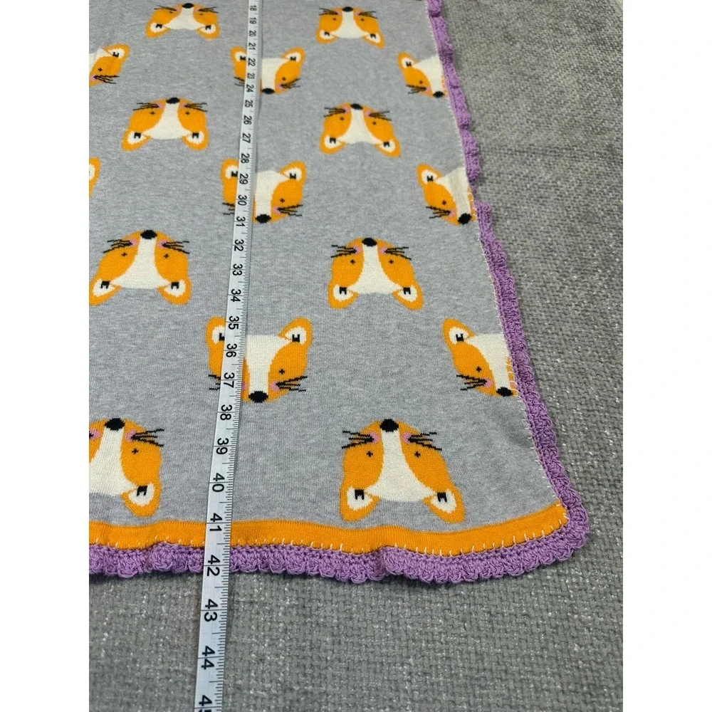 By Anthropologie Knit Baby Blanket Fox‎ Print 42x33